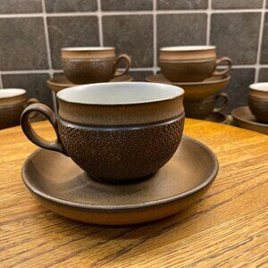 Vintage Denby Cotswold Pottery Acorn Textured Brown Mix 1 Cup and Saucer